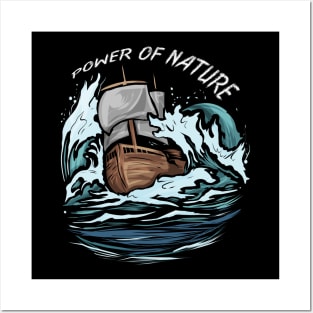 Power of Nature - old Ship in stormy Ocean Posters and Art